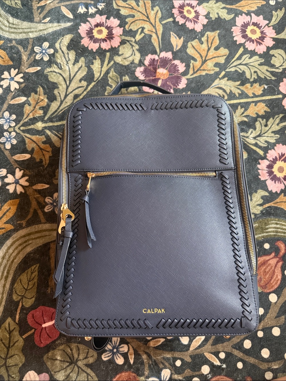 Calpak Navy Leather-Style Men’s Backpack with Gold Hardware